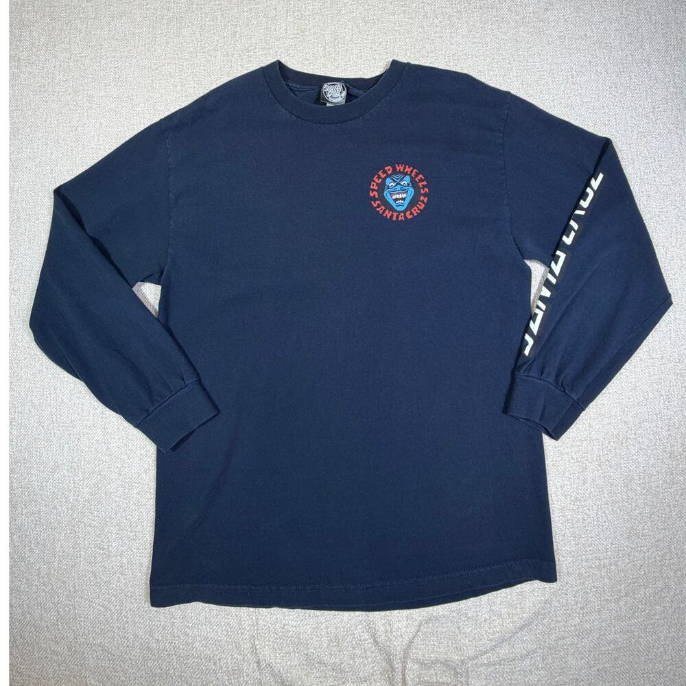 Santa Cruz Men Large Blue Speed Wheels Graphic T Shirt Long Sleeve Skate Tee